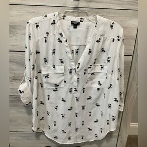 TORRID 00 Harper Georgette 3/4/Sleeve Pullover Blouse - Cat Print